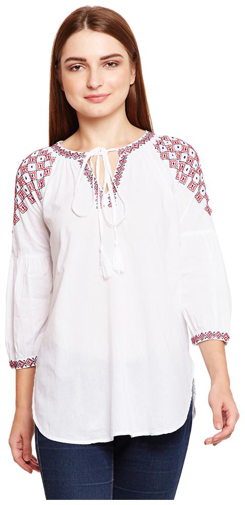 

OXOLLOXO Women Solid A-line top - White