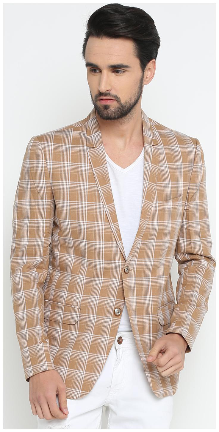 

Show off Men Brown Checked Slim fit Single Breasted Blazer