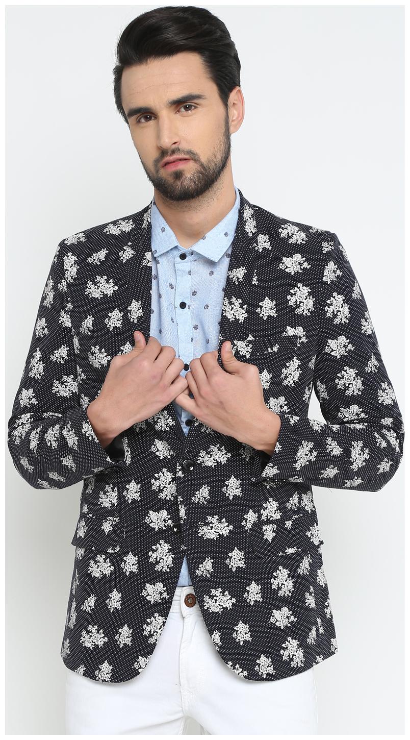 

Show off Men Black Printed Slim fit Single Breasted Blazer