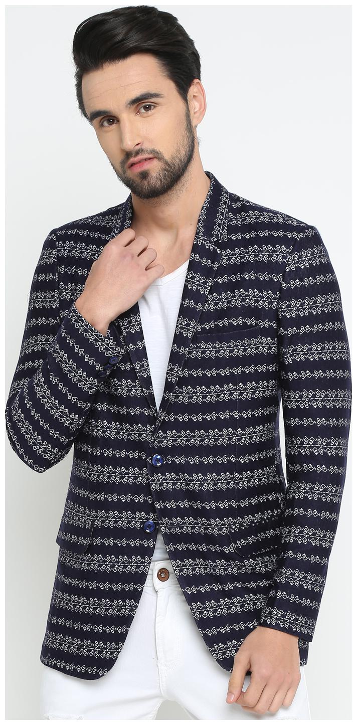 

Show off Men Blue Printed Slim fit Single Breasted Blazer