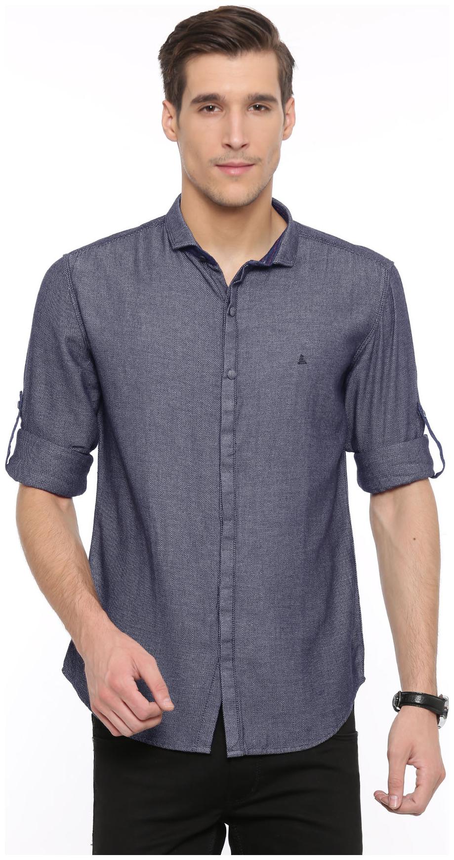 

Show off Men Blue Textured Slim Fit Casual Shirt
