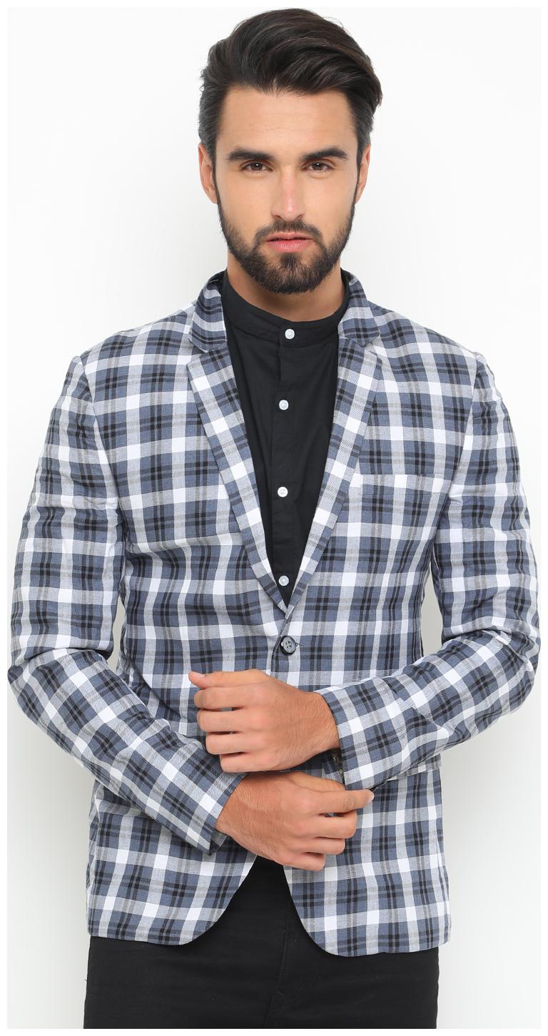 

Show off Men Grey Checked Slim fit Single Breasted Blazer