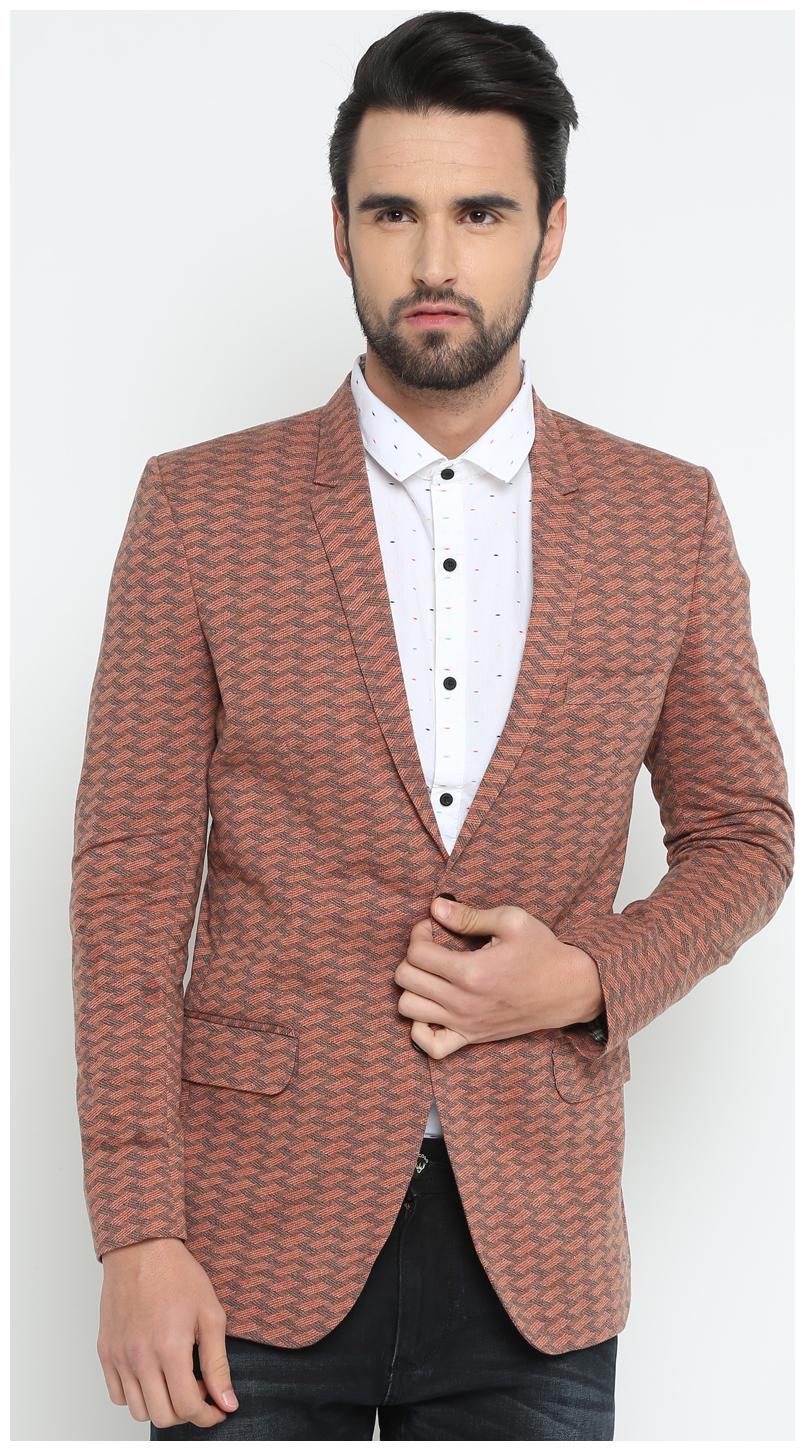 

Show off Men Orange Brown Printed Slim fit Single Breasted Blazer