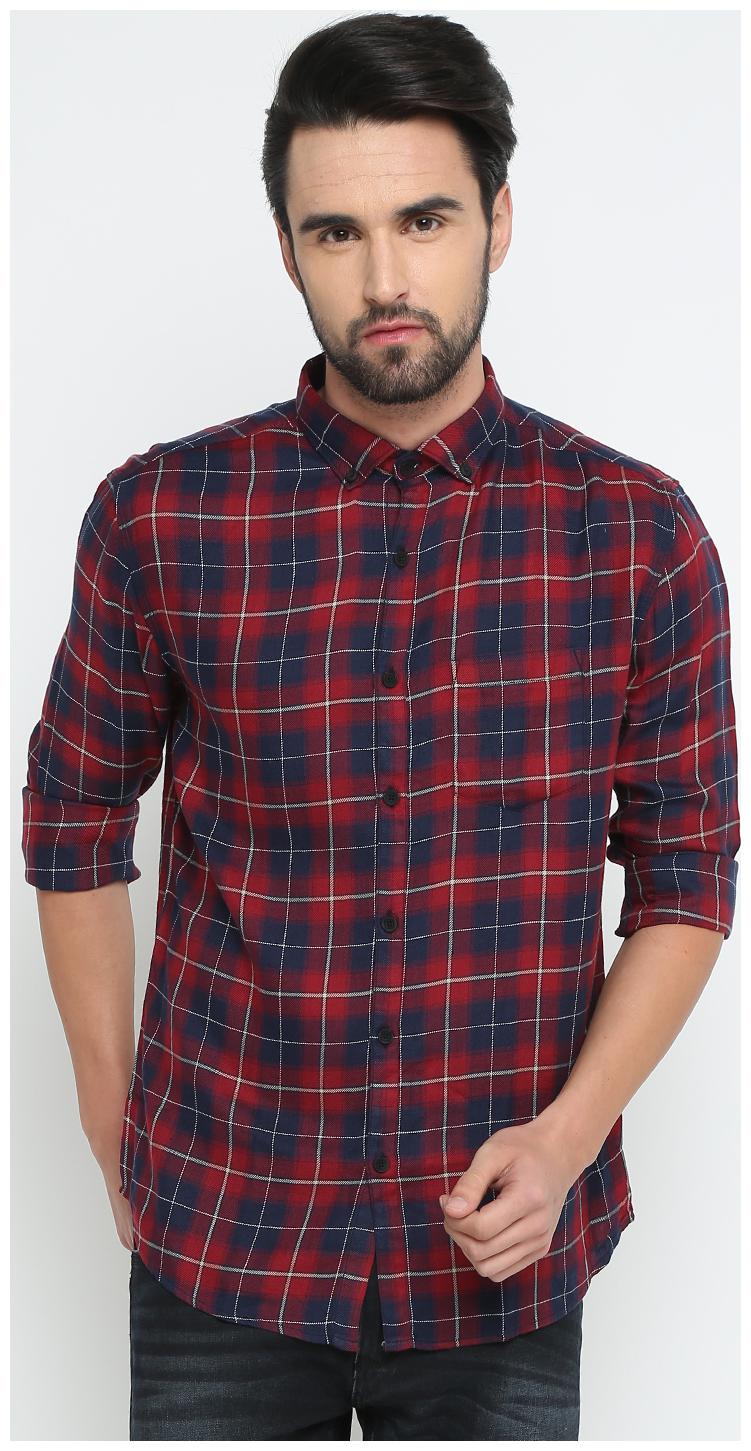 

Show off Men Red Blue Checked Slim Fit Casual Shirt