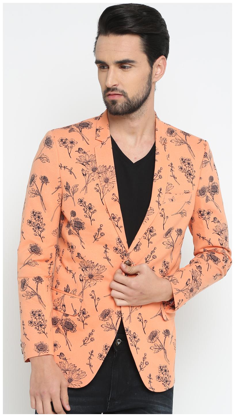 

Show off Men Orange Printed Slim fit Single Breasted Blazer