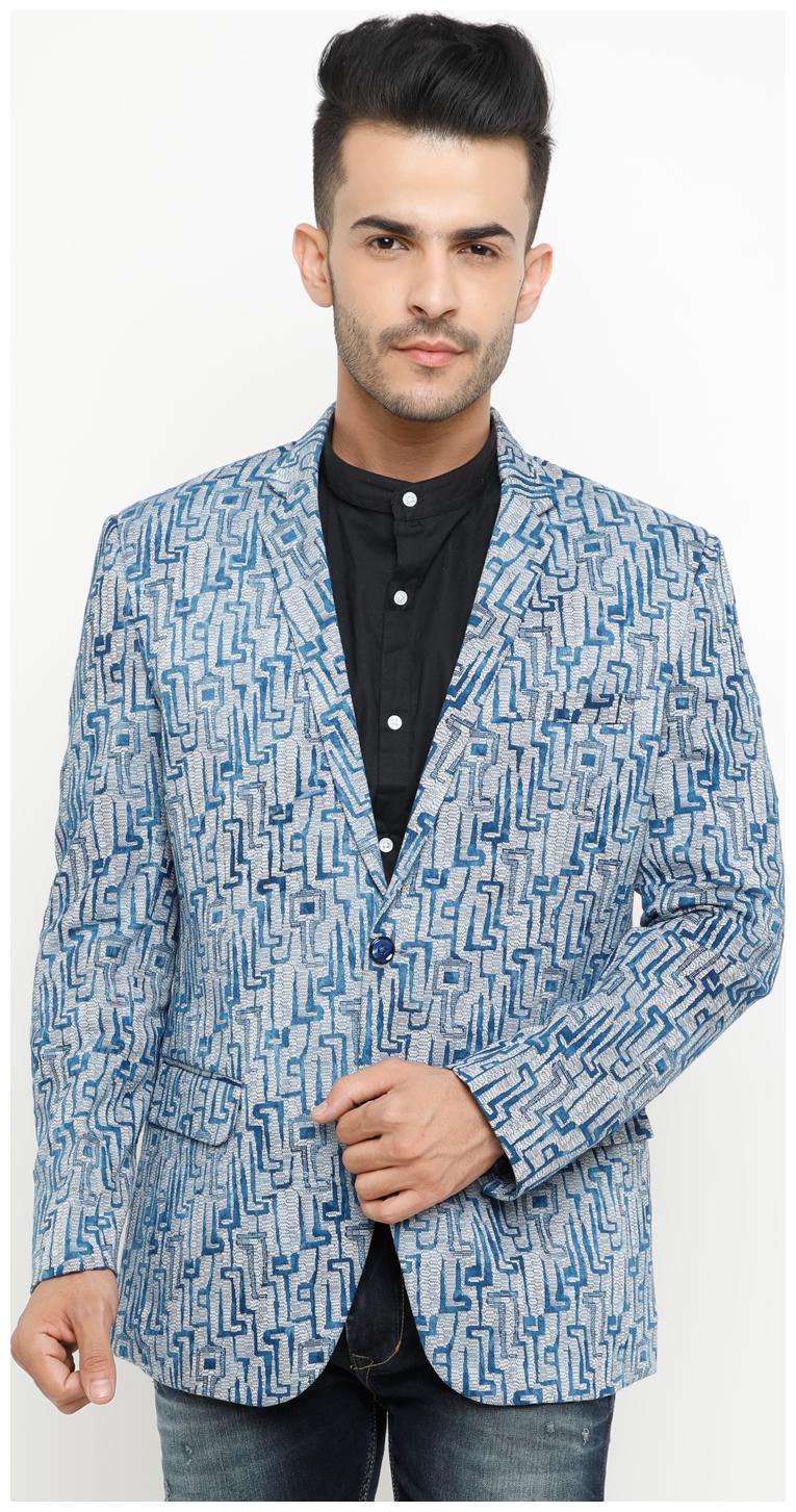 

Show off Men Blue Printed Slim fit Single Breasted Blazer