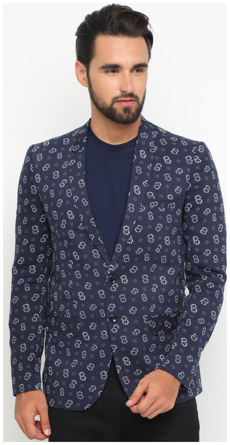 

Show off Men Blue Printed Slim fit Single Breasted Blazer