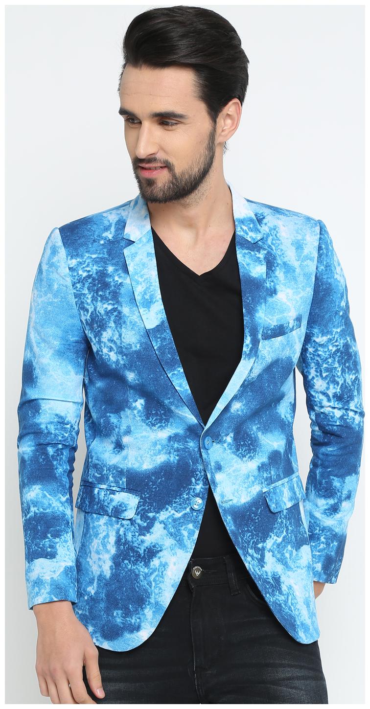 

Show off Men Blue Printed Slim fit Single Breasted Blazer