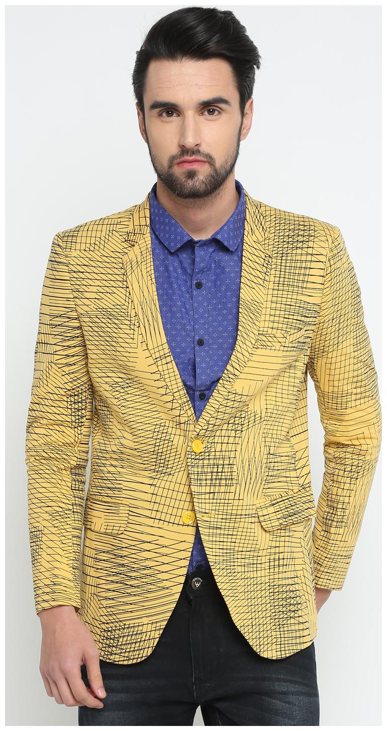 

Show off Men Yellow Printed Slim fit Single Breasted Blazer