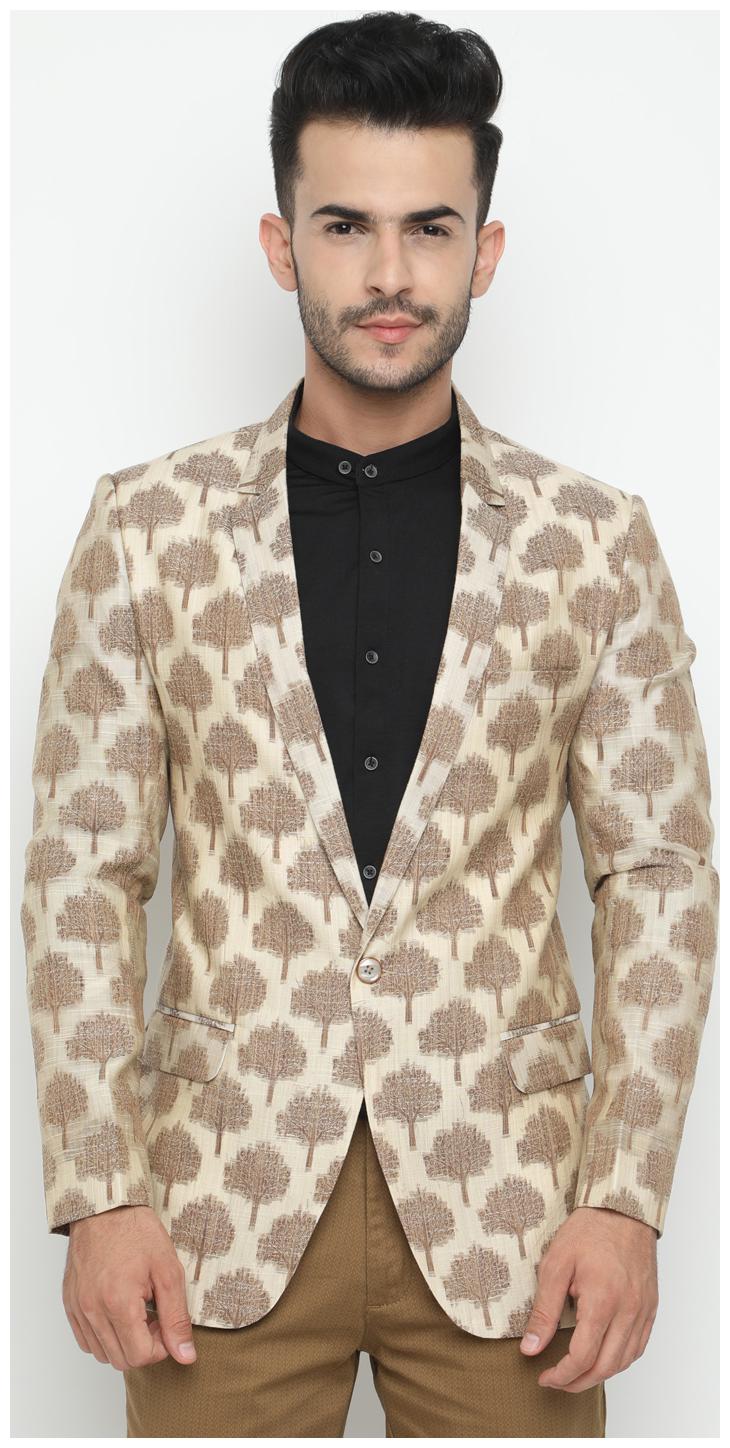 

Show off Men Beige Printed Slim fit Single Breasted Blazer