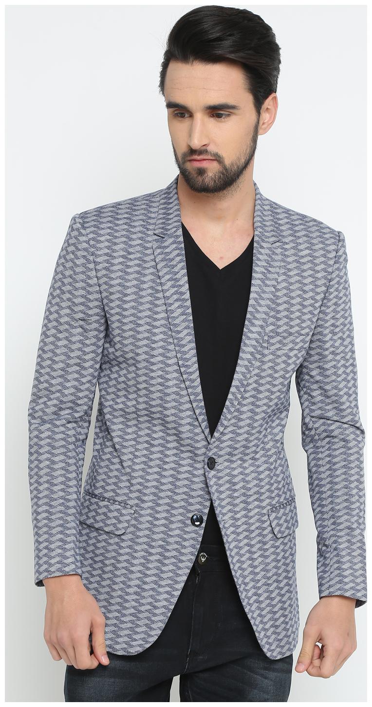 

Show off Men Blue Printed Slim fit Single Breasted Blazer