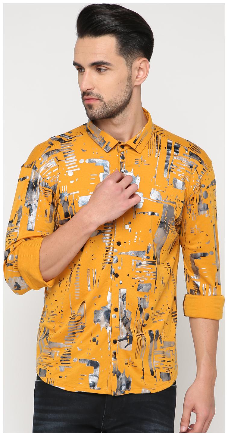 

Show off Men Yellow Printed Slim Fit Casual Shirt
