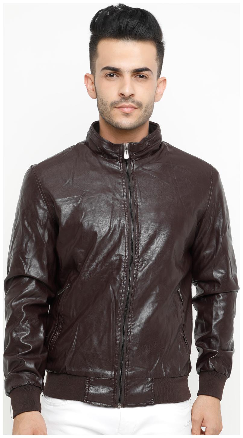 

Show off Men Brown Solid Leather jacket