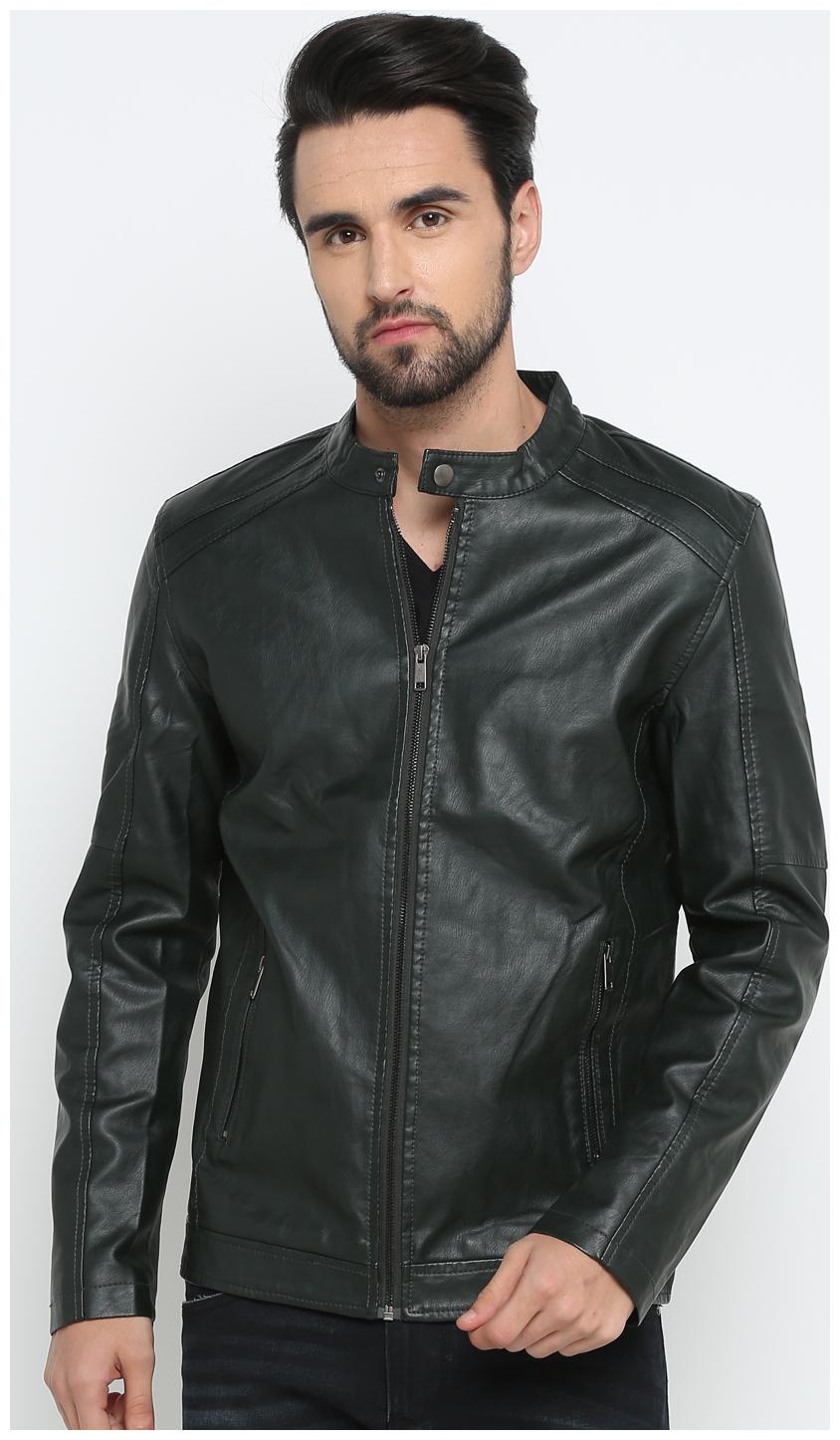 

Show off Men Black Solid Leather jacket