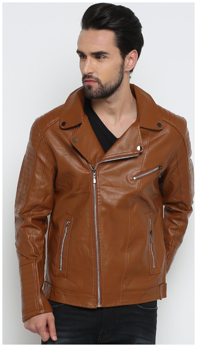 

Show off Men Brown Solid Leather jacket