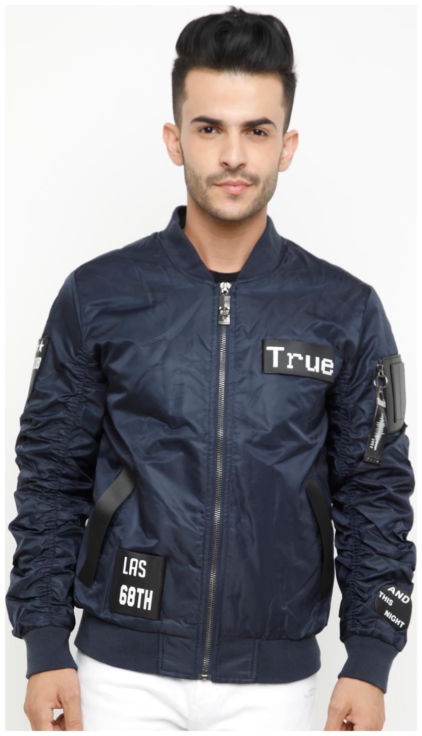 

Show off Men Blue Solid Leather jacket