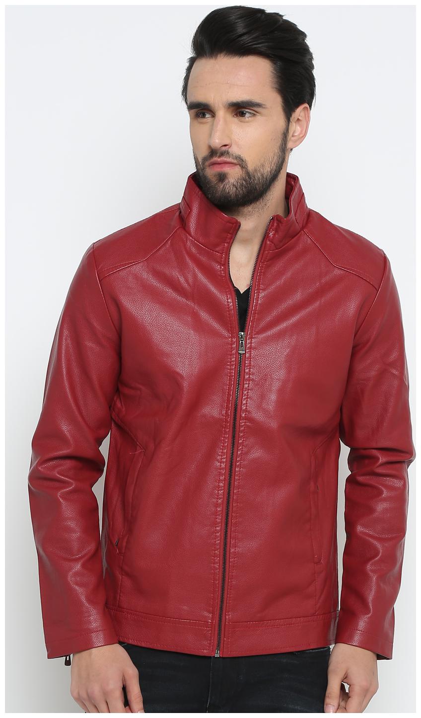 

Show off Men Red Solid Leather jacket
