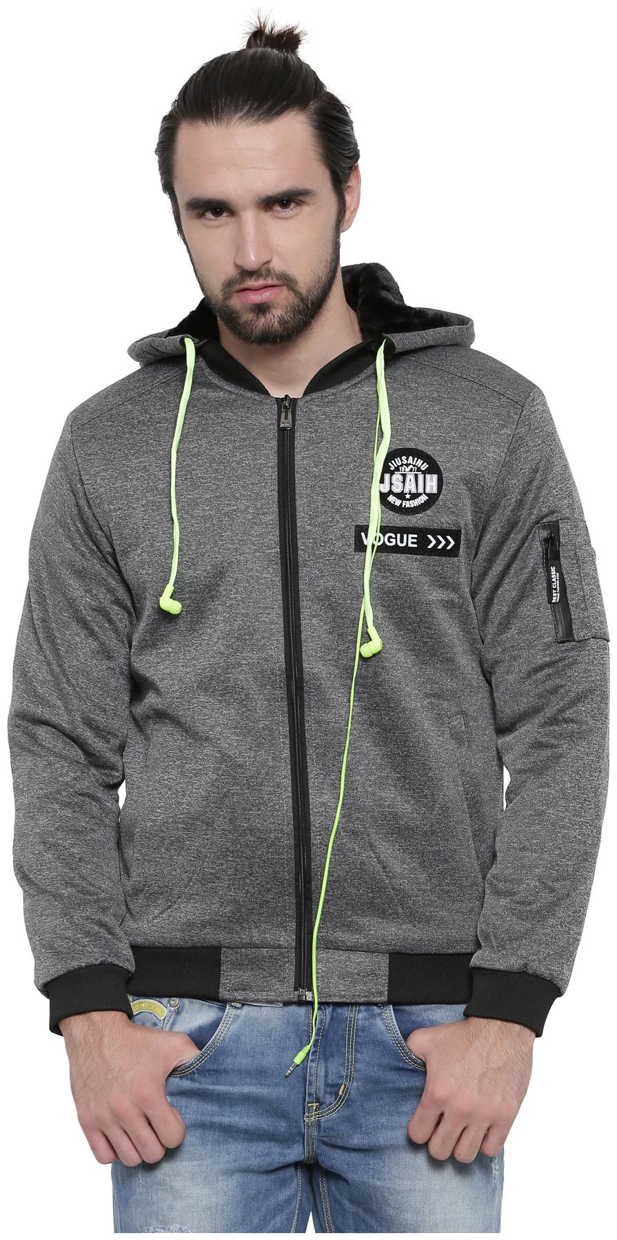 

Show off Men Grey Solid Leather jacket