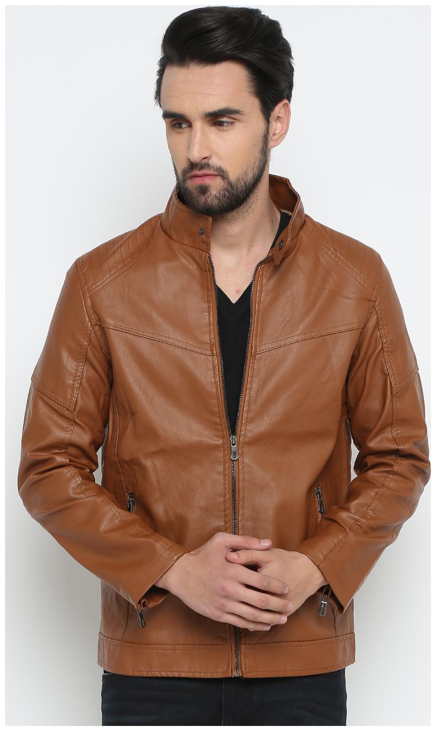 

Show off Men Brown Solid Leather jacket