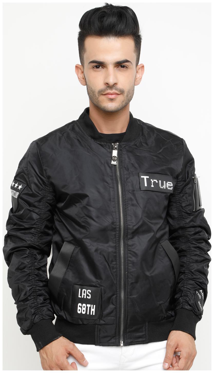 

Show off Men Black Solid Leather jacket