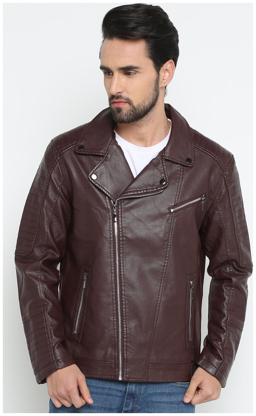 

Show off Men Brown Solid Leather jacket