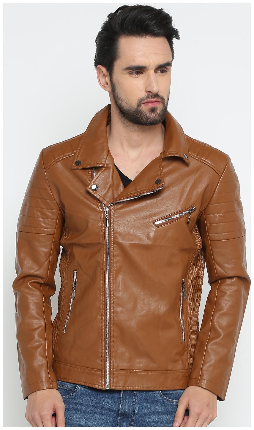 

Show off Men Beige Solid Leather jacket