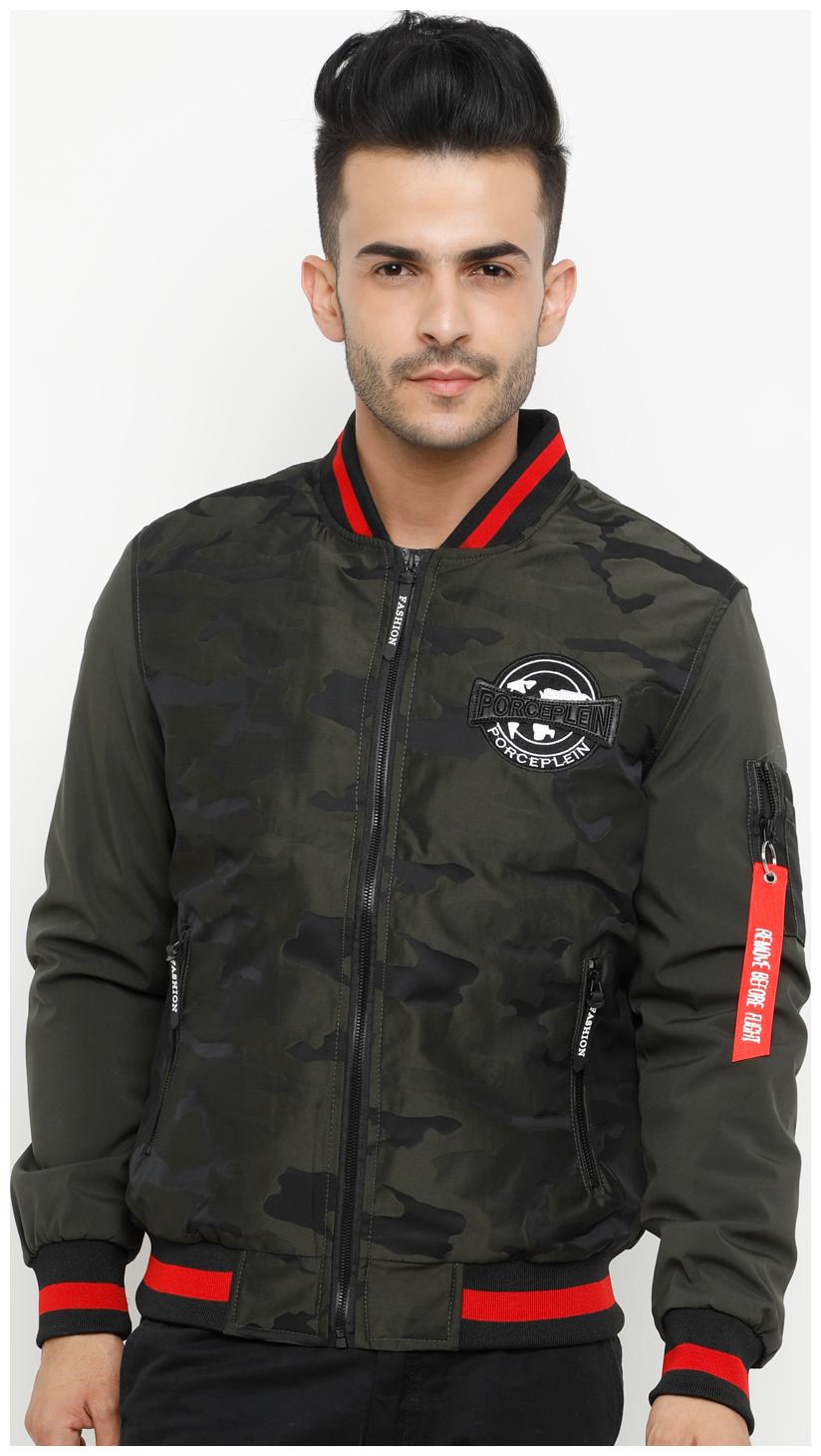 

Show off Men Grey Blue Printed Leather jacket