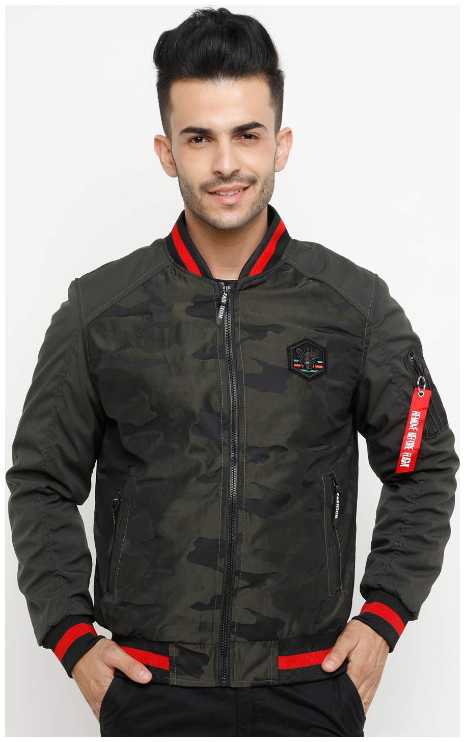 

Show off Men Grey Printed Leather jacket