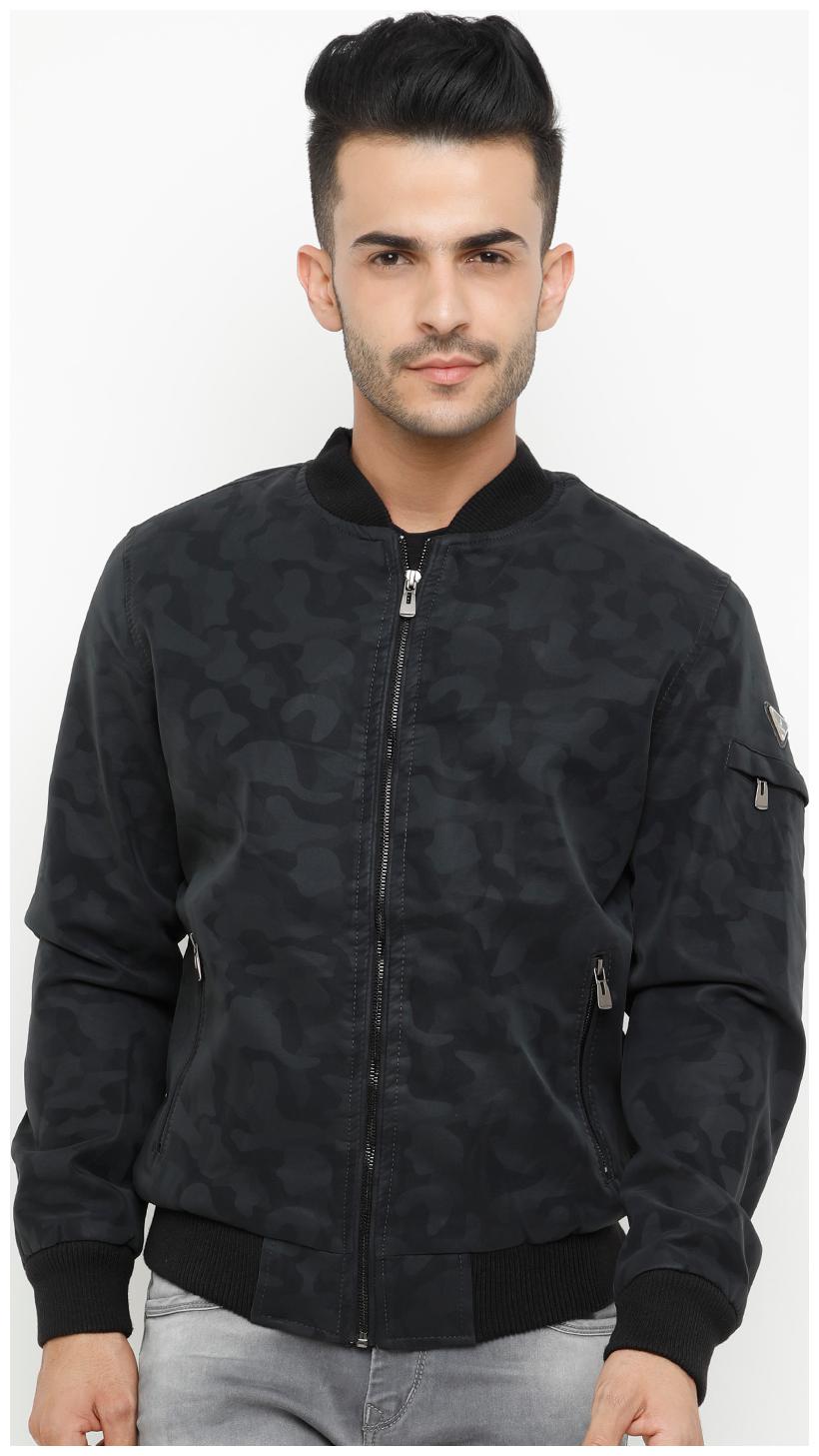 

Show off Men Grey Printed Leather jacket