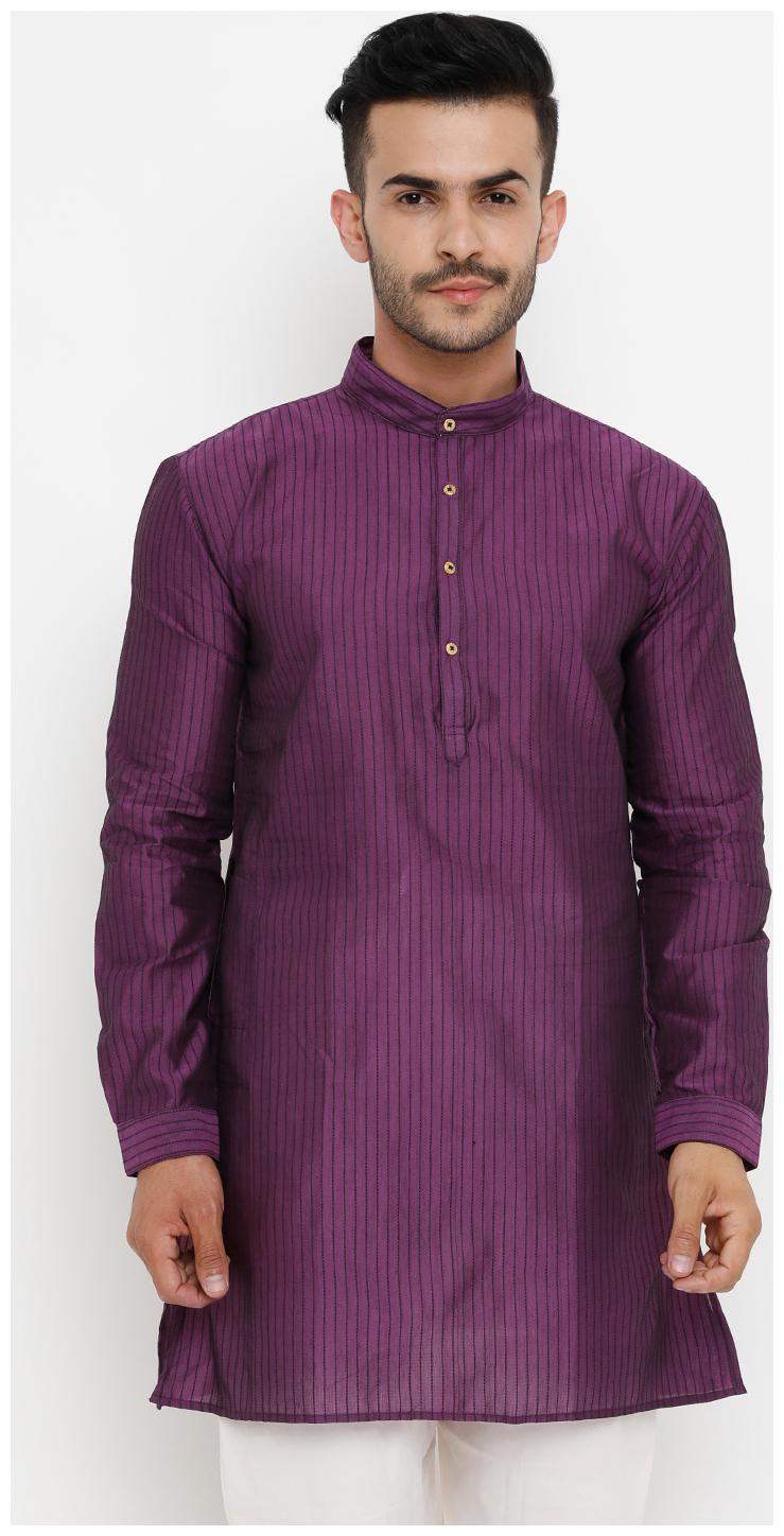 

SHOWOFF Men s Cotton Full Sleeve Reguar Fit Striped Purple Kurta