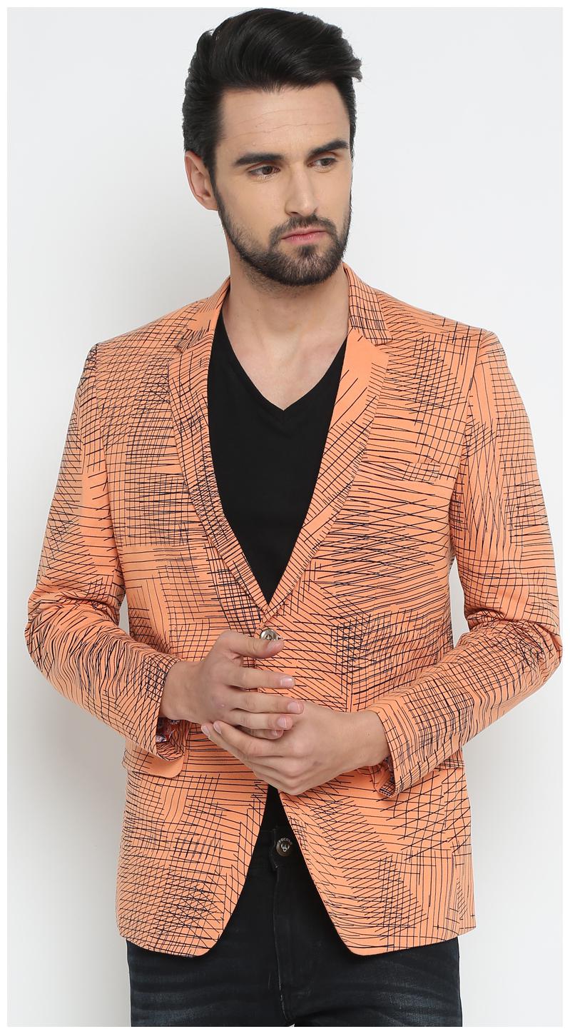 

SHOWOFF Men Cotton Full Sleeves Slim Fit Printed Orange Blazers