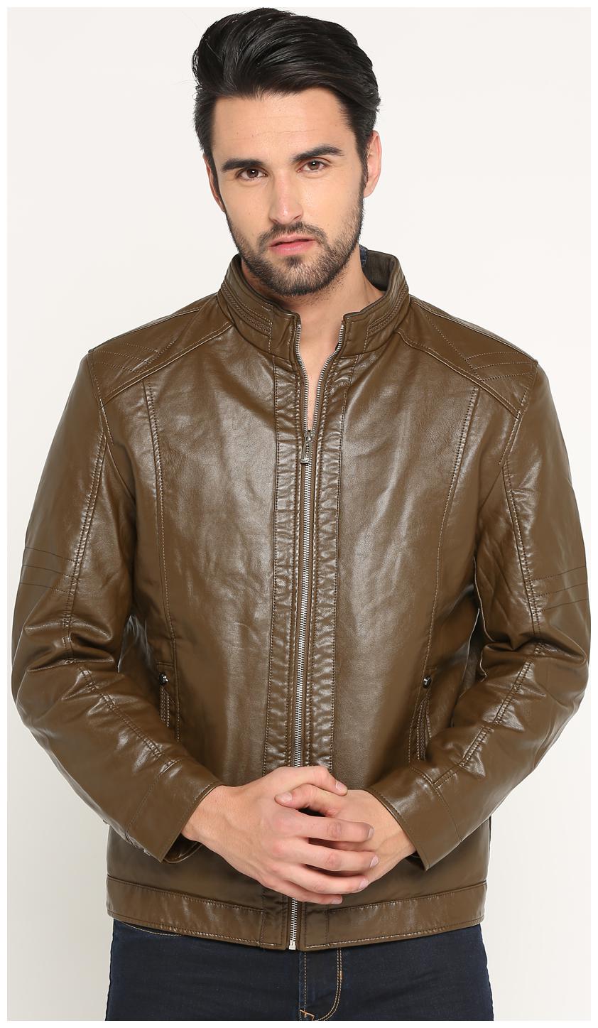 

Show off Men Brown Solid Leather jacket