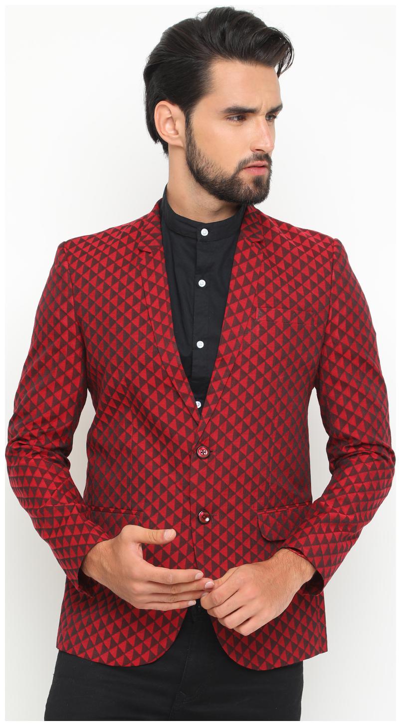 

SHOWOFF Men Cotton Full Sleeves Slim Fit Printed Maroon Blazers