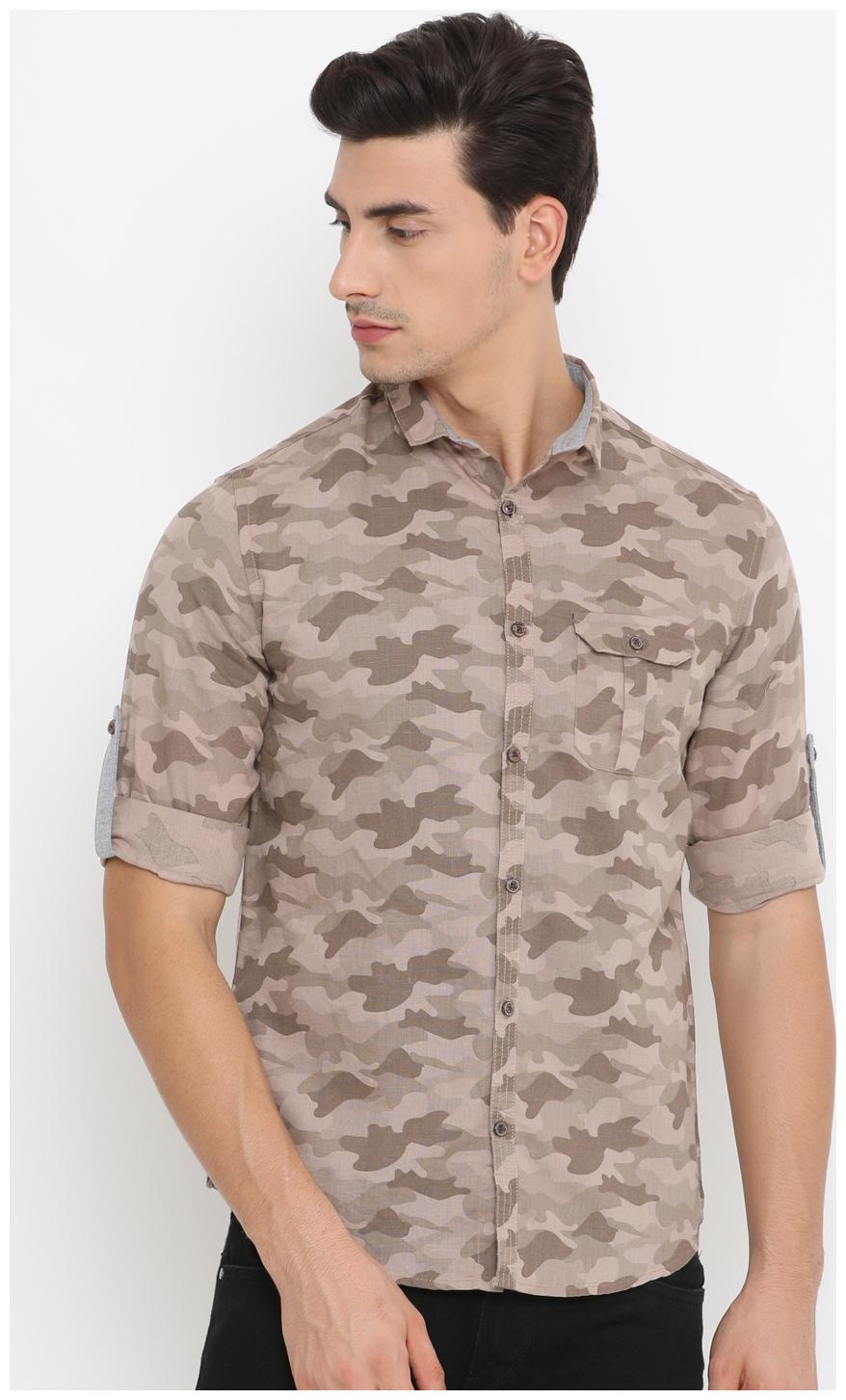 

Showoff Men Beige Printed Slim Fit Casual Shirt