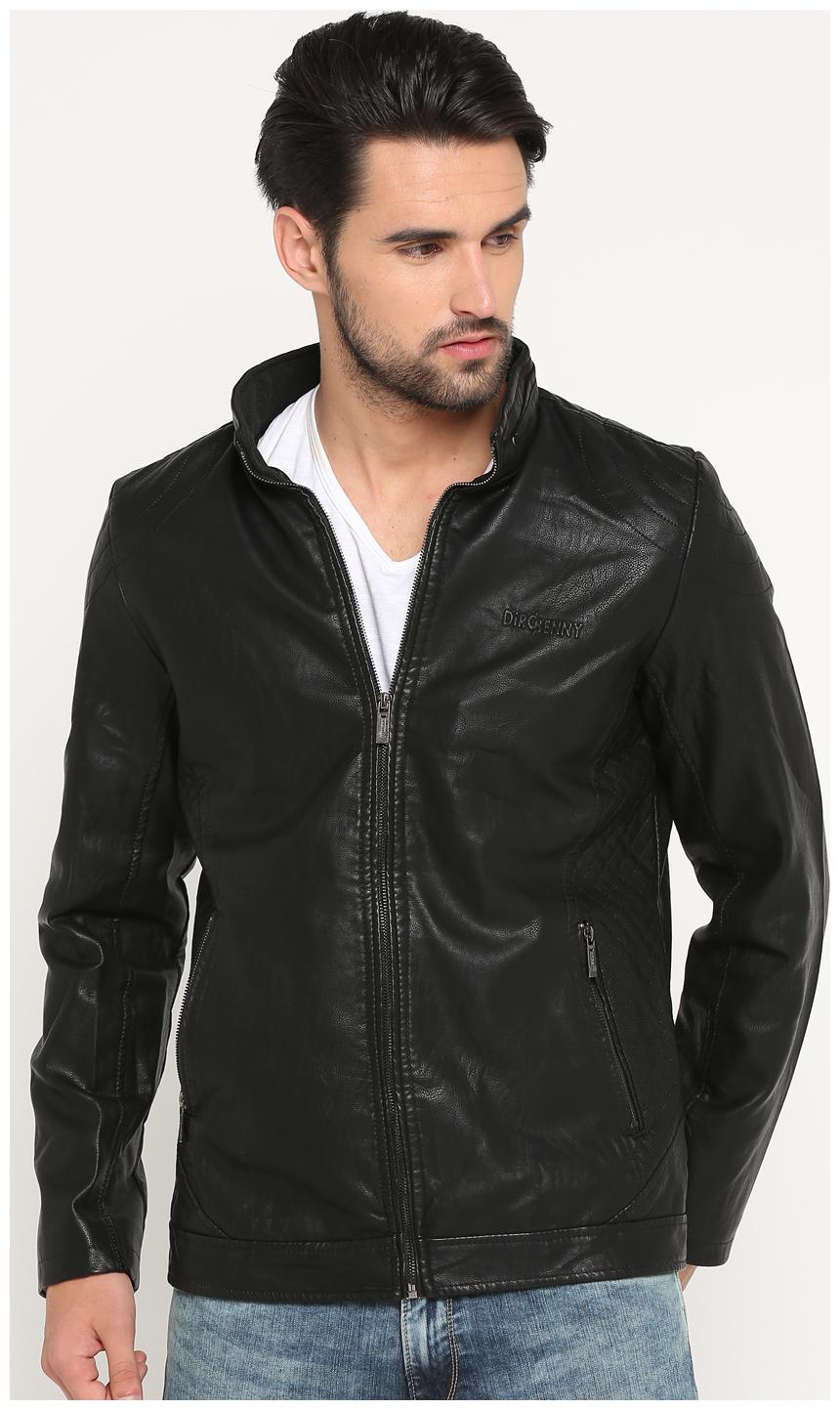 

Show off Men Black Solid Leather jacket