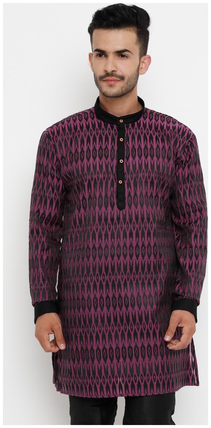 

SHOWOFF Men s Cotton Full Sleeve Reguar Fit Woven Design Pink Kurta