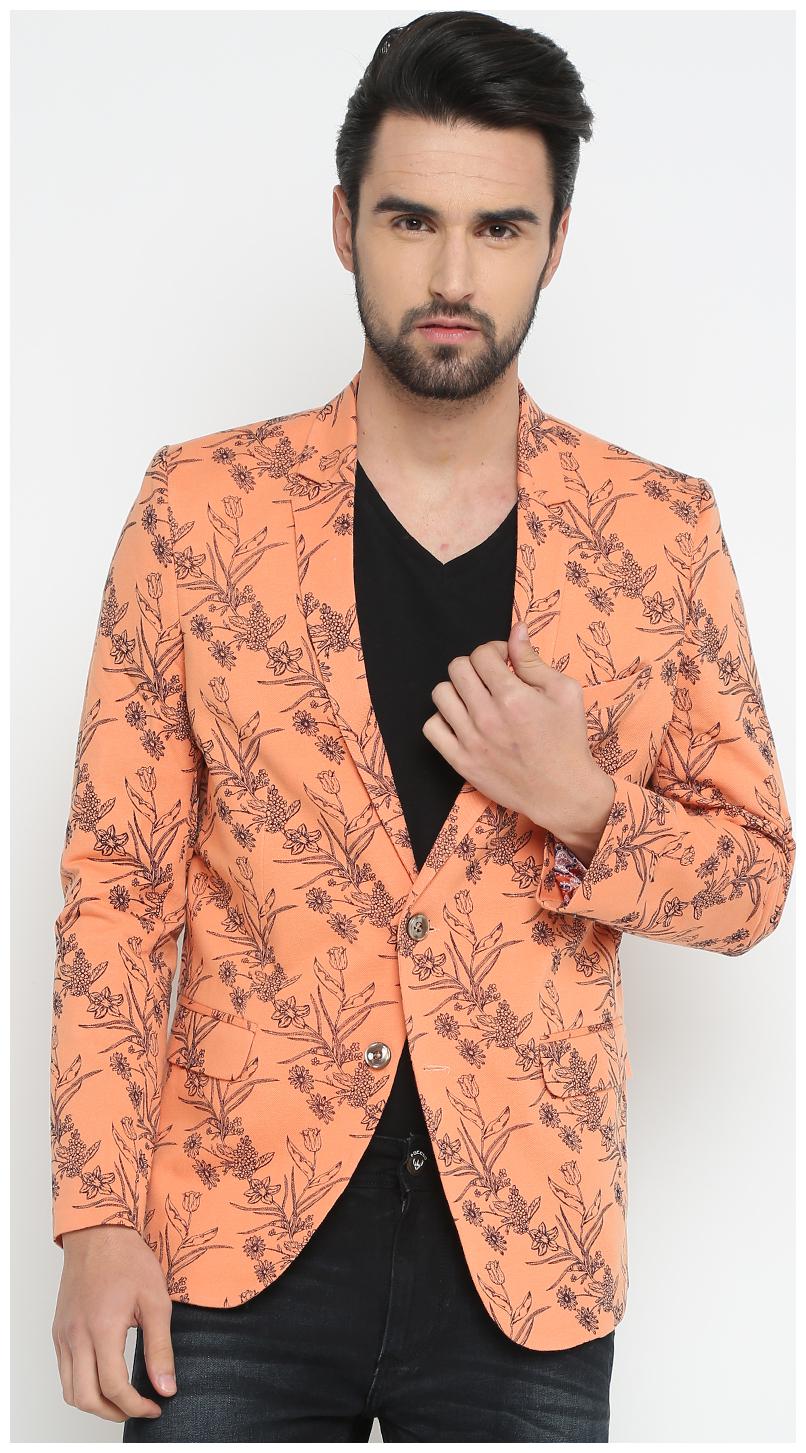 

SHOWOFF Men Cotton Full Sleeves Slim Fit Printed Orange Blazers