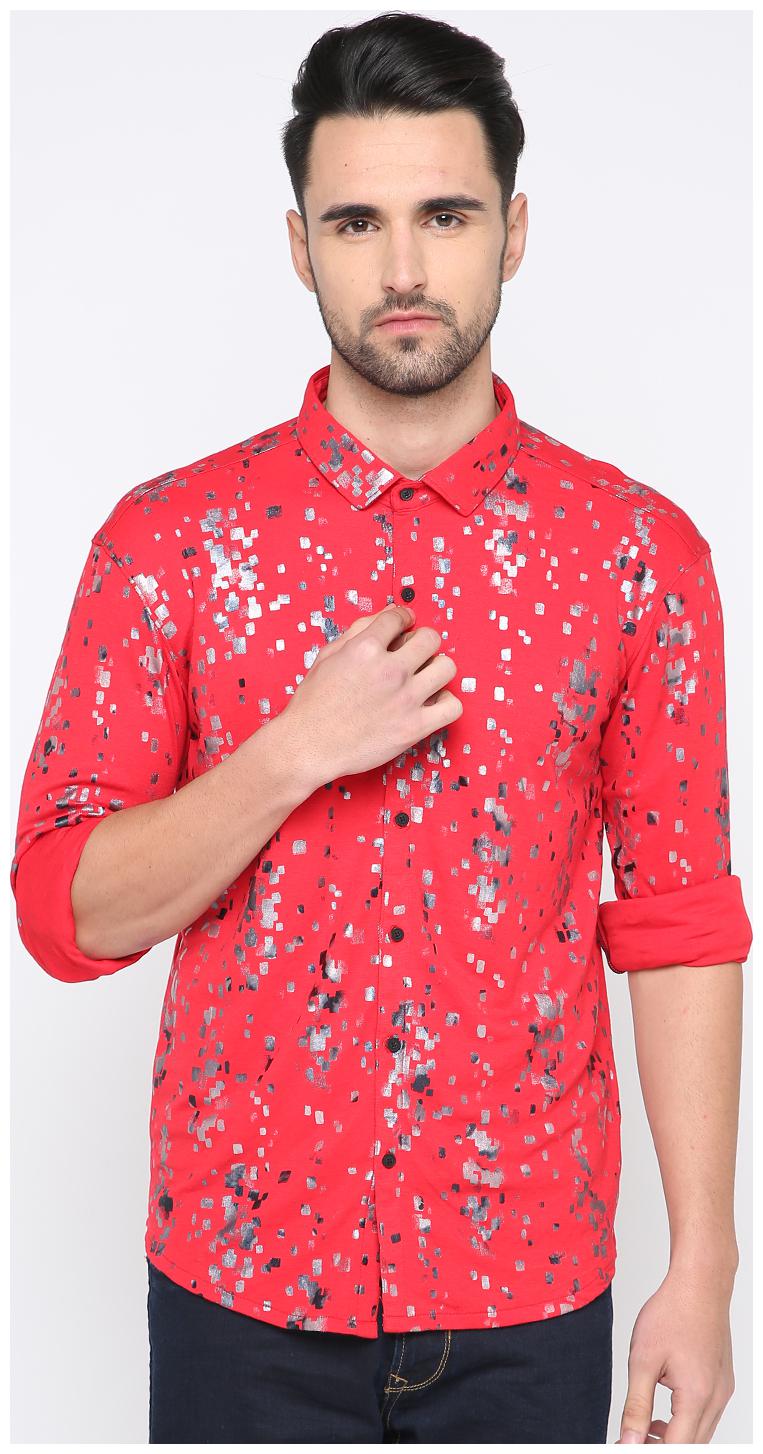 

Show off Men Red Printed Slim Fit Casual Shirt