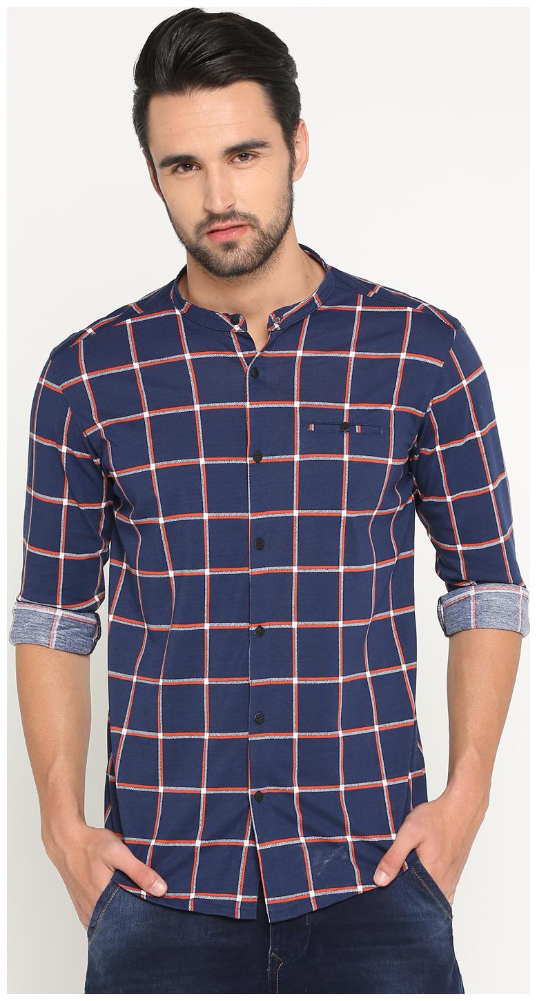 

Show off Men Blue Checked Slim Fit Casual Shirt