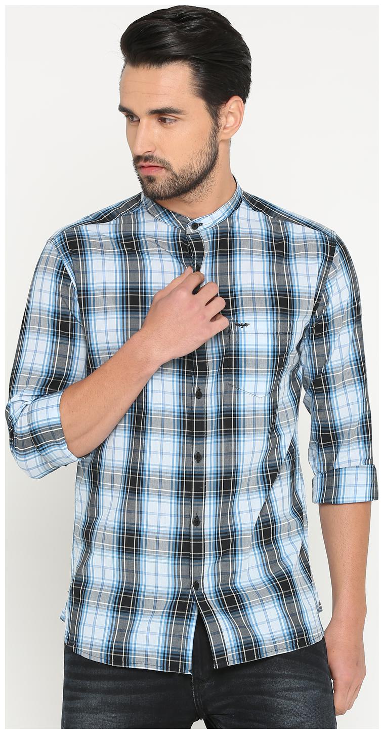

Show off Men Blue Checked Slim Fit Casual Shirt