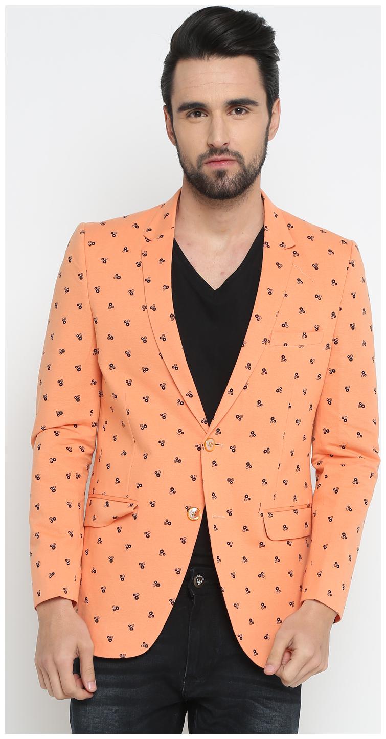 

SHOWOFF Men Cotton Full Sleeves Slim Fit Printed Orange Blazers