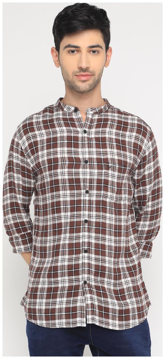 

Show off Men Brown Checked Slim Fit Casual Shirt