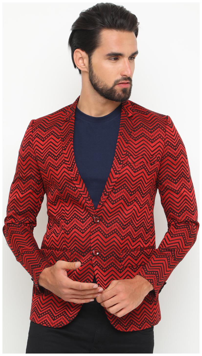 

SHOWOFF Men Cotton Full Sleeves Slim Fit Printed Maroon Blazers