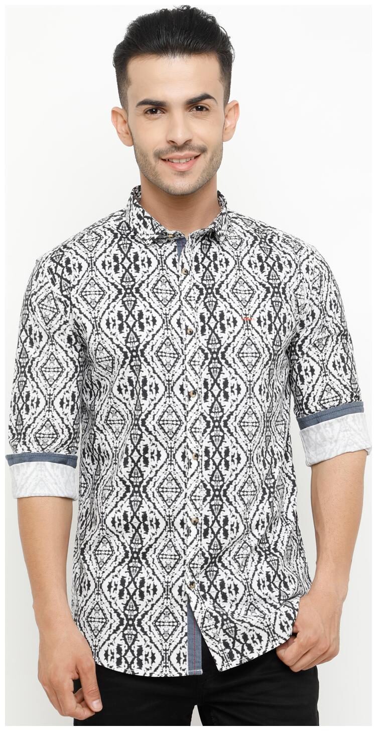 

Show off Men Black White Printed Slim Fit Casual Shirt