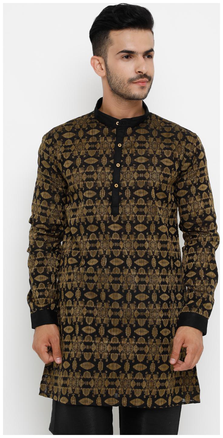 

SHOWOFF Men s Cotton Full Sleeve Reguar Fit Woven Design Gold Kurta