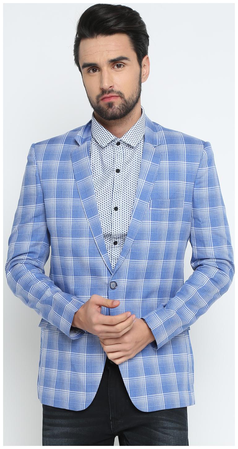 

SHOWOFF Men Cotton Full Sleeves Slim Fit Checked Blue Blazers