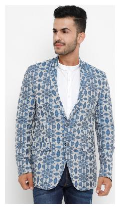 

SHOWOFF Men s Cotton Full Sleeves Slim Fit Printed Off White Blazers
