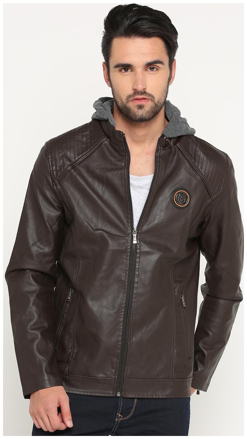 

Show off Men Brown Solid Leather jacket