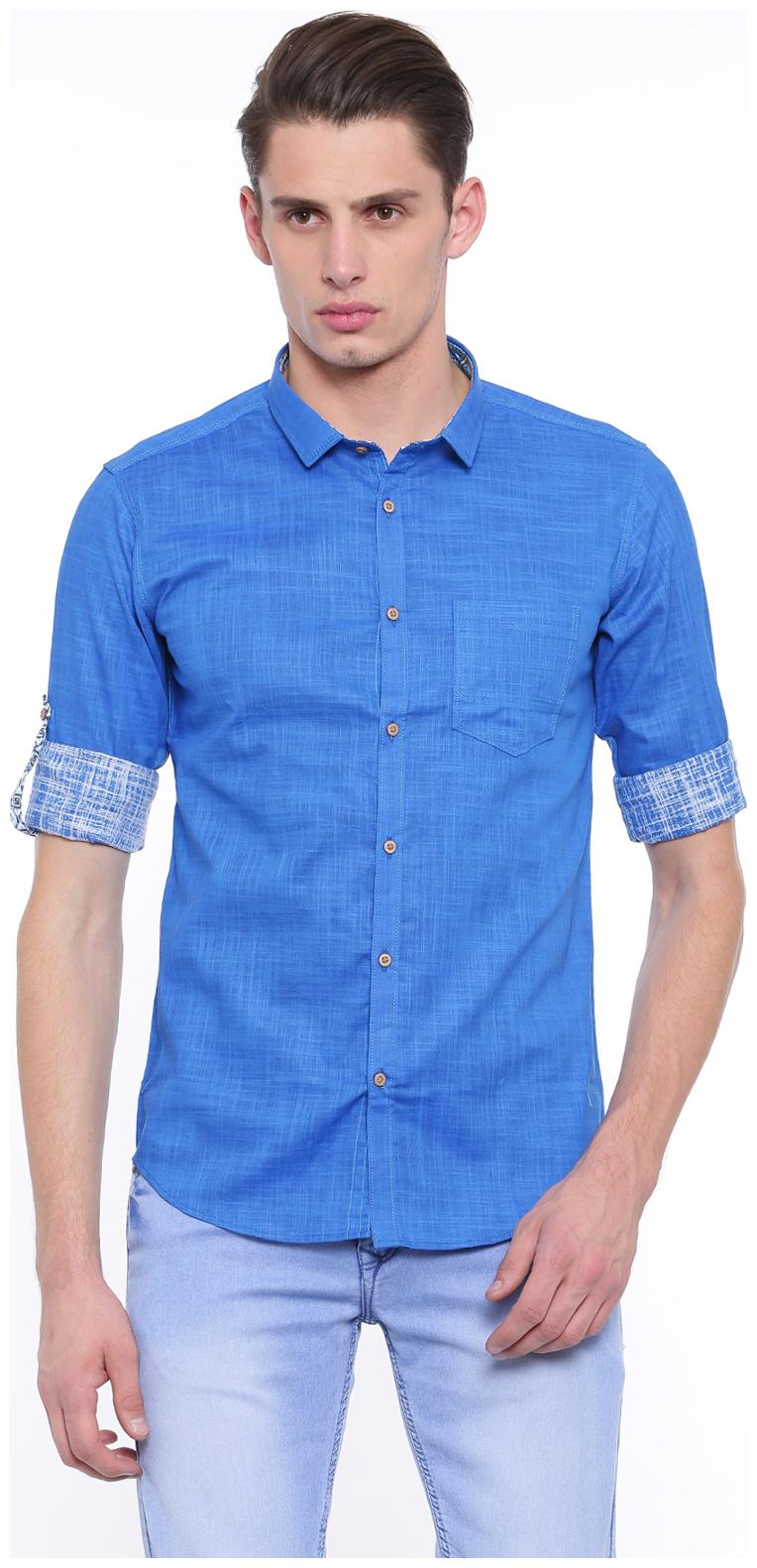 

Showoff Men Blue Solid Slim Fit Casual Shirt