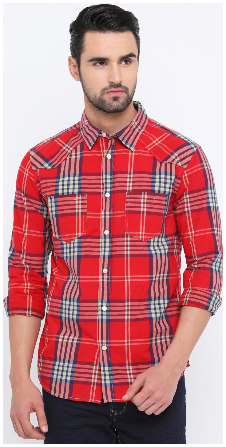 

Show off Men Red Checked Slim Fit Casual Shirt